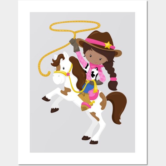 African American Girl, Cowgirl, Sheriff, Lasso Wall Art by Jelena Dunčević
